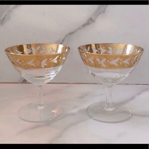 Vintage Gold Rimmed Cocktail Glasses Set of 2